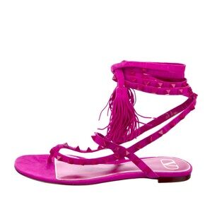 Valentino Garavani Fuchsia Suede Stud Wrap Sandals with Tassel